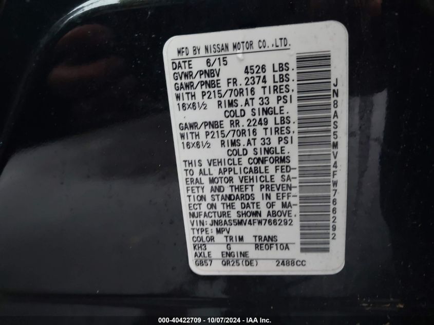 JN8AS5MV4FW766292 2015 Nissan Rogue Select S