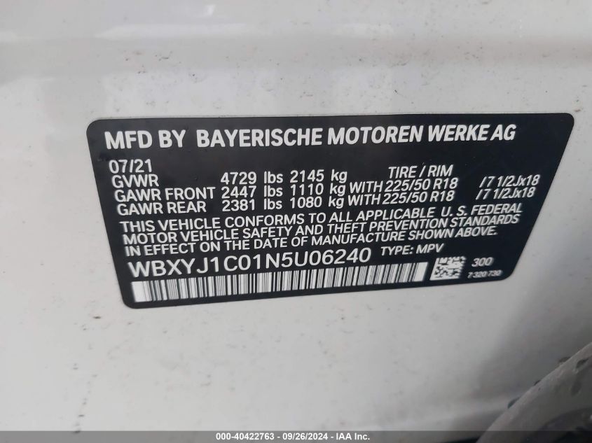 WBXYJ1C01N5U06240 2022 BMW X2 xDrive28I