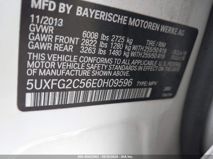 VIN 5UXFG2C56E0H09596 2014 BMW X6, Xdrive35I no.9