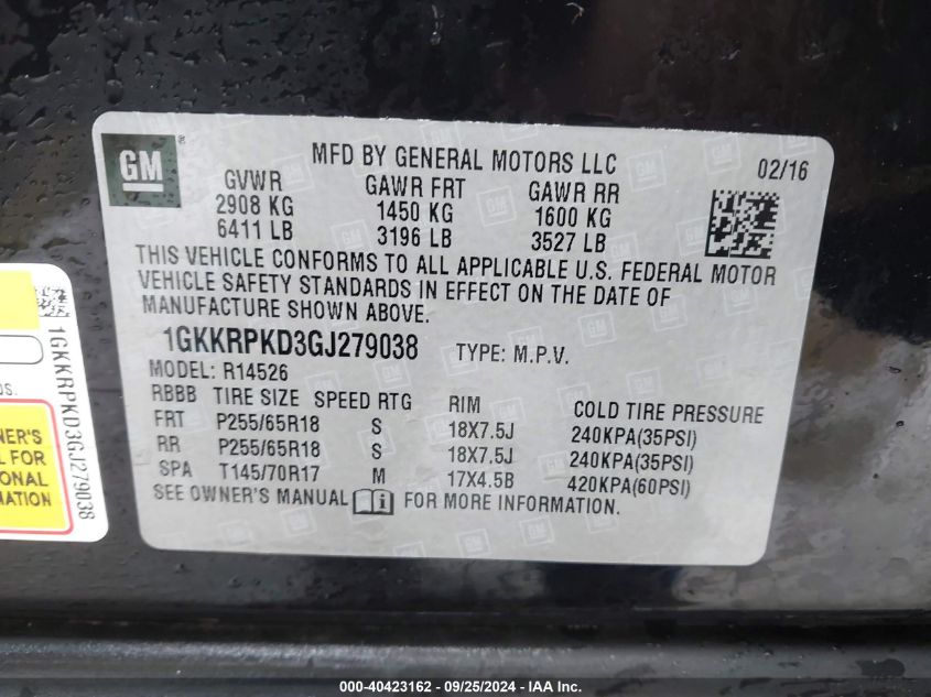 1GKKRPKD3GJ279038 2016 GMC Acadia Sle-2