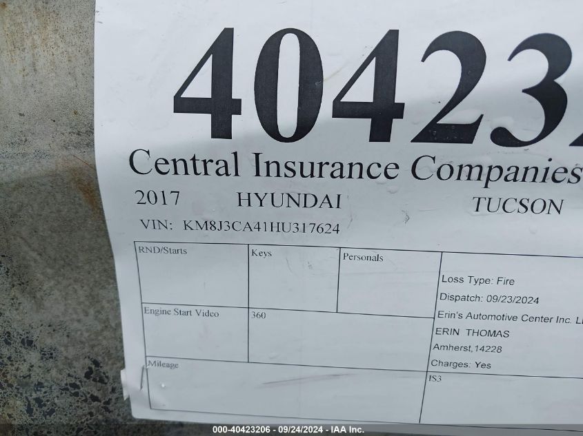 KM8J3CA41HU317624 2017 Hyundai Tucson Se