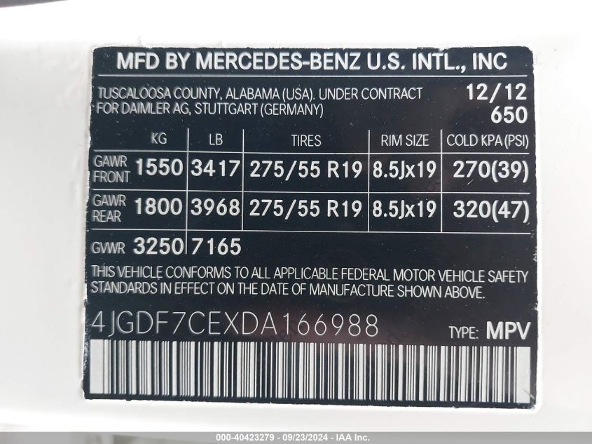 4JGDF7CEXDA166988 2013 Mercedes-Benz Gl 450 4Matic