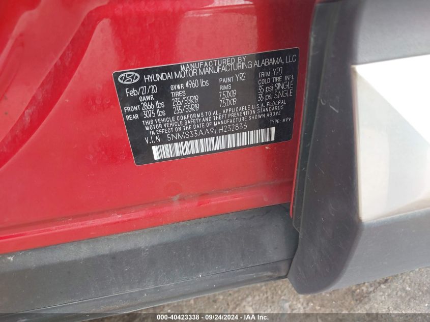 5NMS33AA9LH232836 2020 Hyundai Santa Fe Sel/Sel Plus