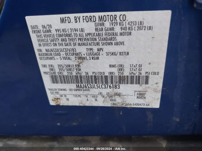 MAJ6S3JL5LC376183 2020 Ford Ecosport Ses