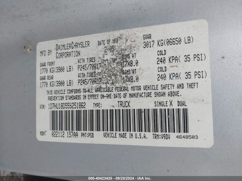 1D7HU18D55S251862 2005 Dodge Ram 1500 Slt/Laramie