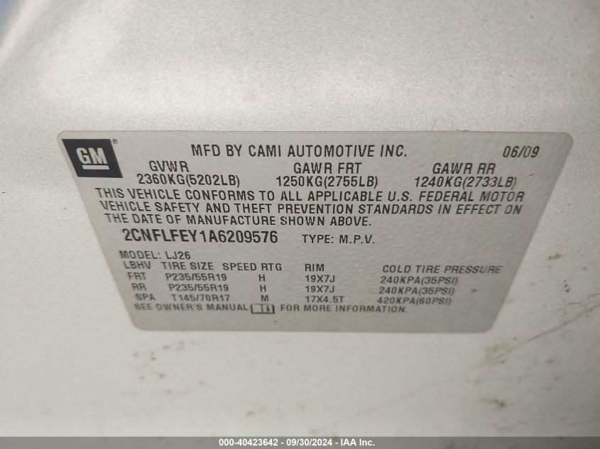 2CNFLFEY1A6209576 2010 Chevrolet Equinox Ltz