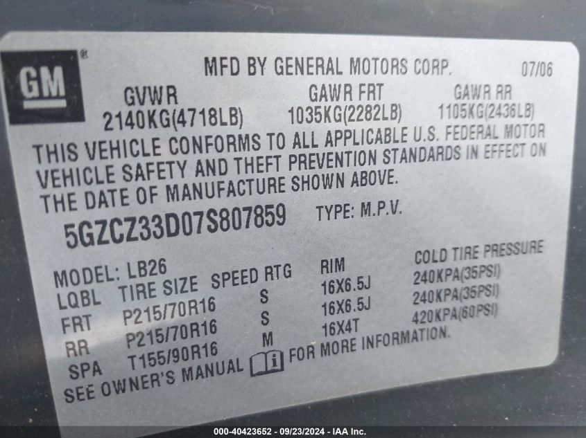 5GZCZ33D07S807859 2007 Saturn Vue 4 Cyl