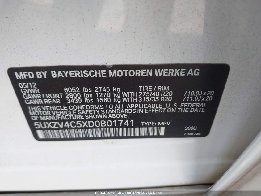5UXZV4C5XD0B01741 2013 BMW X5 xDrive35I/xDrive35I Premium/xDrive35I Sport Activity