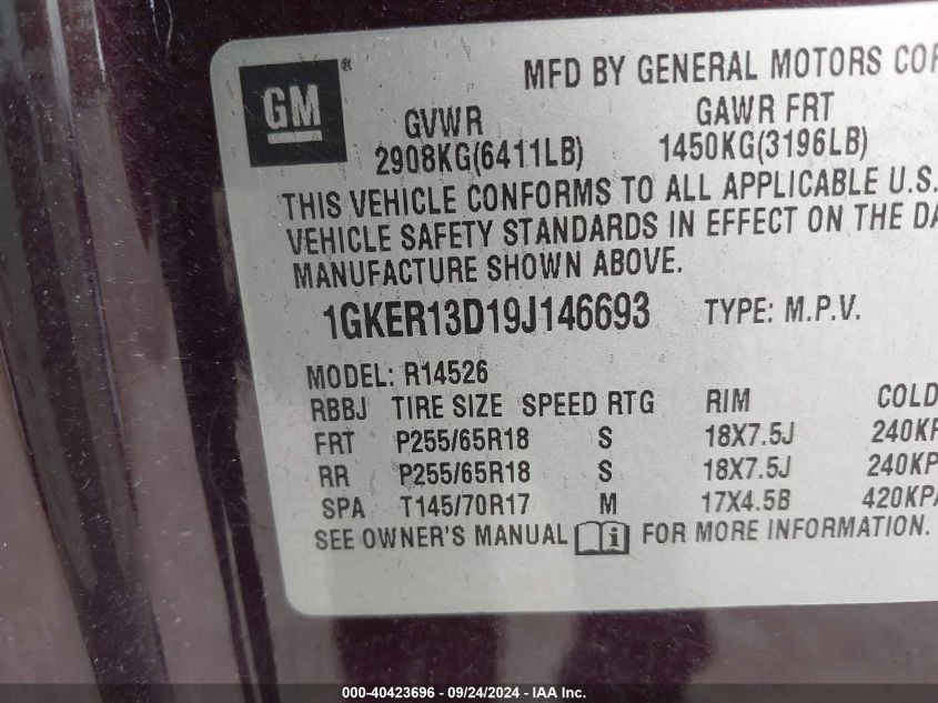 1GKER13D19J146693 2009 GMC Acadia Sle