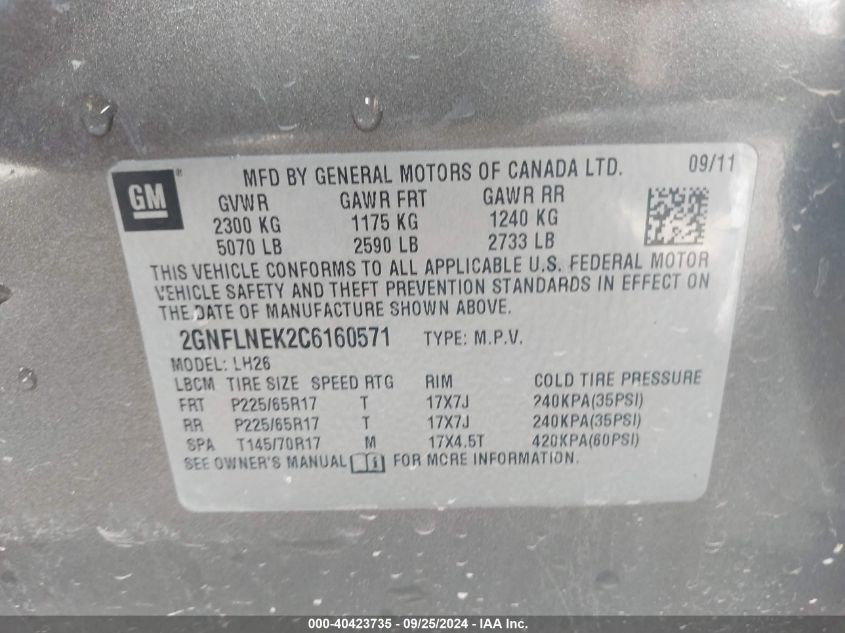 2GNFLNEK2C6160571 2012 Chevrolet Equinox 2Lt