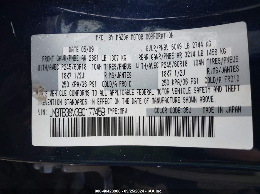 JM3TB38V390177459 2009 Mazda Cx-9 Touring