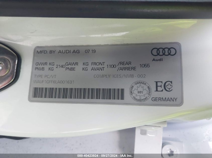 WAUF1GFF6LA001631 2020 Audi S3 Sedan