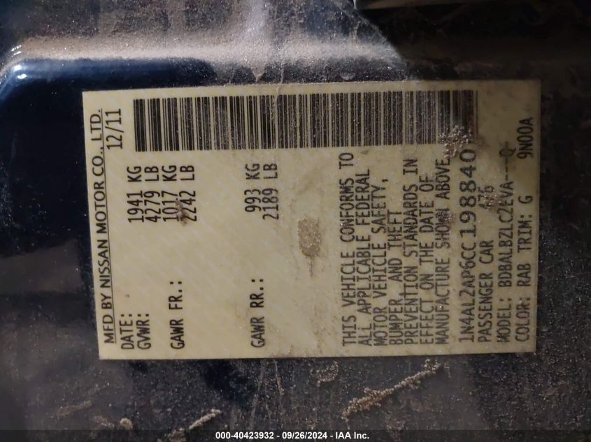 1N4AL2AP6CC198840 2012 Nissan Altima S