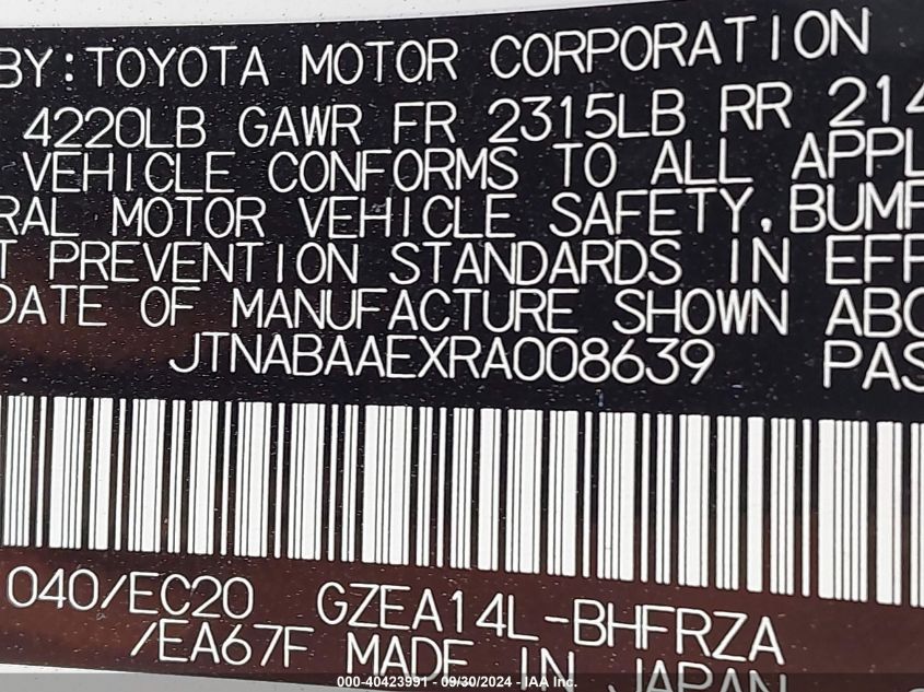 2024 Toyota Gr Corolla Core/Circuit/Premium VIN: JTNABAAEXRA008639 Lot: 40423991