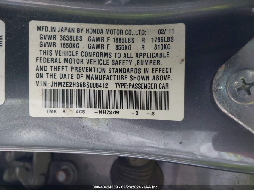 JHMZE2H36BS006412 2011 Honda Insight