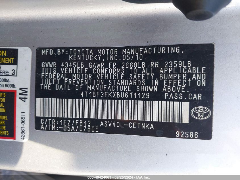 4T1BF3EKXBU611129 2011 Toyota Camry Le