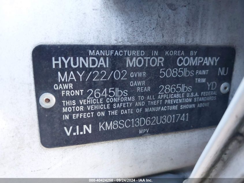 KM8SC13D62U301741 2002 Hyundai Santa Fe Gls/Lx