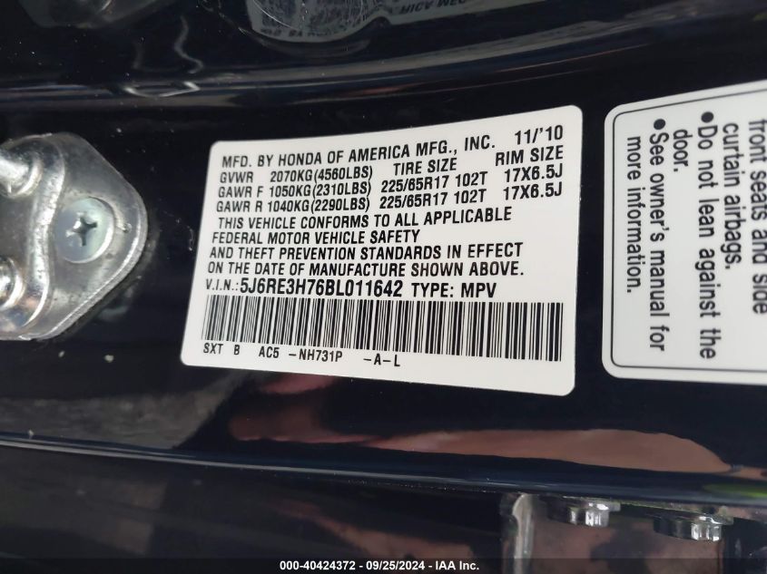 5J6RE3H76BL011642 2011 Honda Cr-V Ex-L