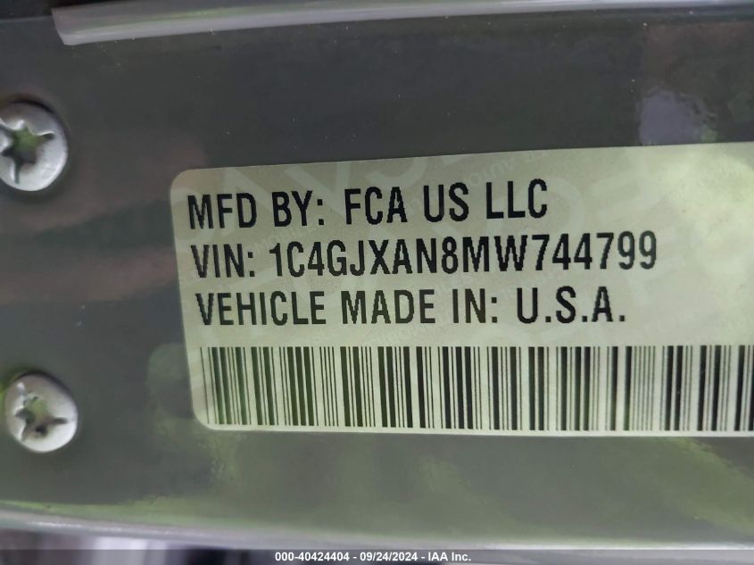 1C4GJXAN8MW744799 2021 Jeep Wrangler Sport