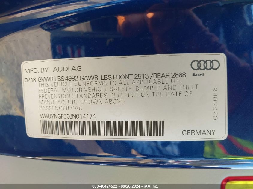 WAUYNGF50JN014174 2018 Audi A5 2.0T Premium