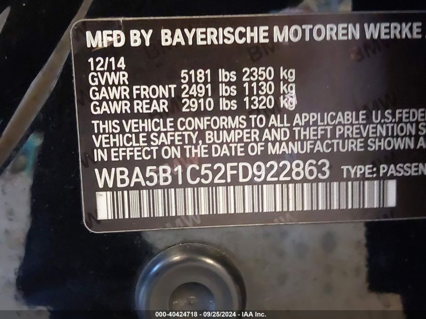 WBA5B1C52FD922863 2015 BMW 535I