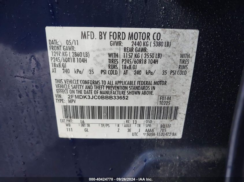 2FMDK3JC0BBB33652 2011 Ford Edge Sel