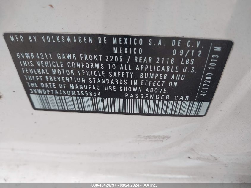 3VWDP7AJ8DM385854 2013 Volkswagen Jetta 2.5L Se