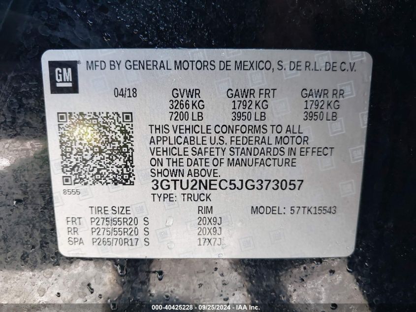 3GTU2NEC5JG373057 2018 GMC Sierra 1500 Slt