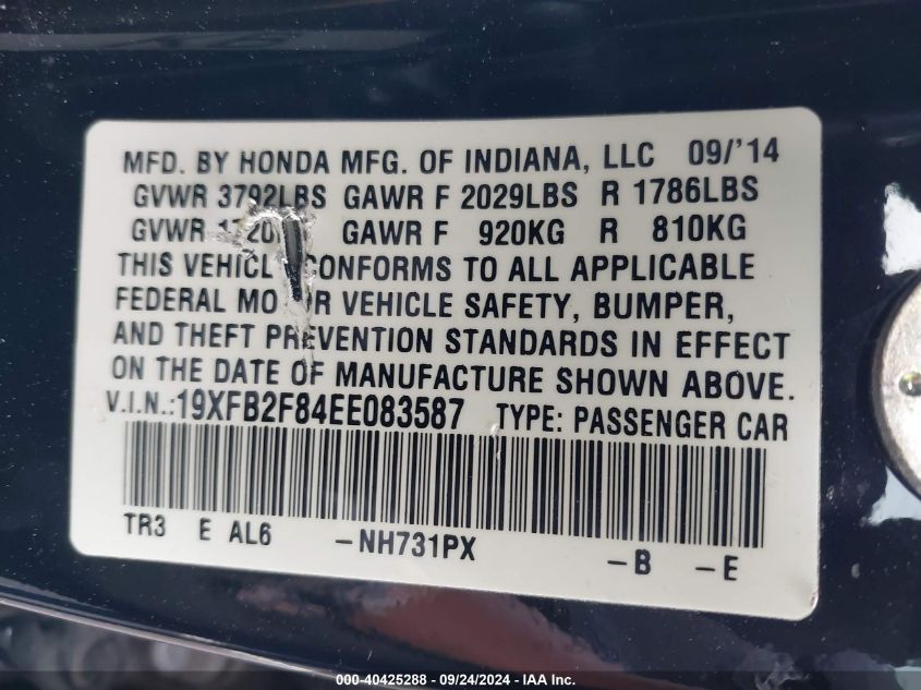 19XFB2F84EE083587 2014 Honda Civic Ex