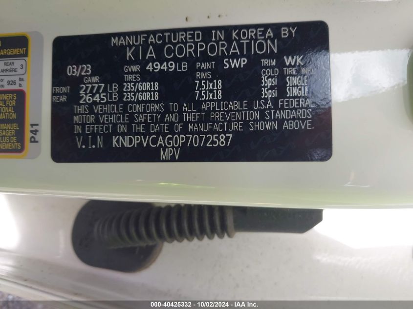 2023 Kia Sportage Hybrid Ex VIN: KNDPVCAG0P7072587 Lot: 40425332