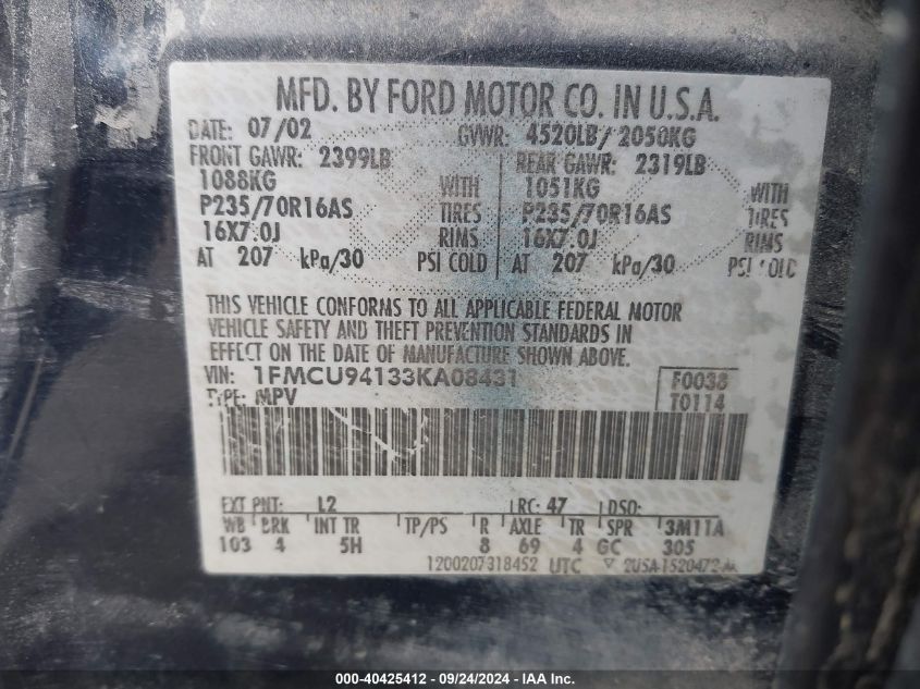 1FMCU94133KA08431 2003 Ford Escape Limited