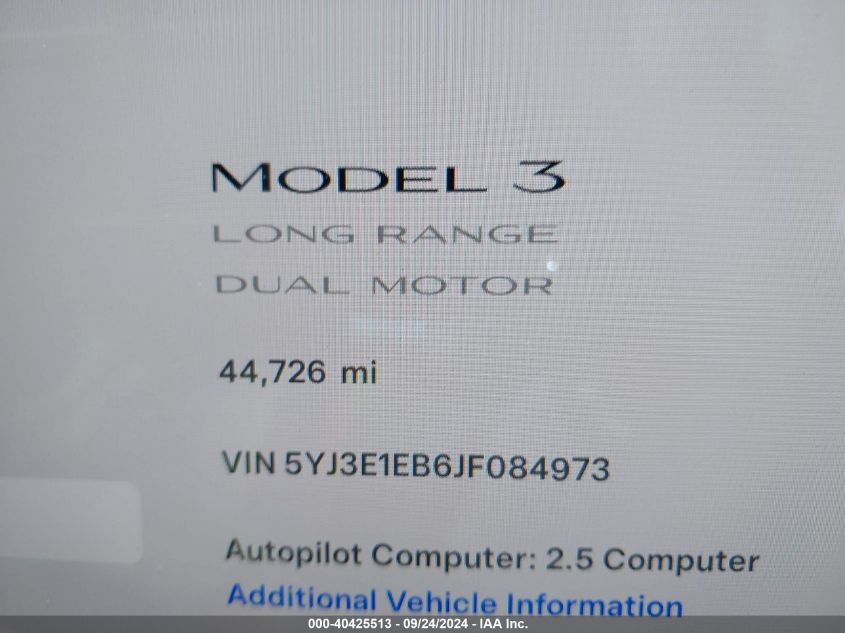 2018 TESLA MODEL 3 LONG RANGE/PERFORMANCE - 5YJ3E1EB6JF084973