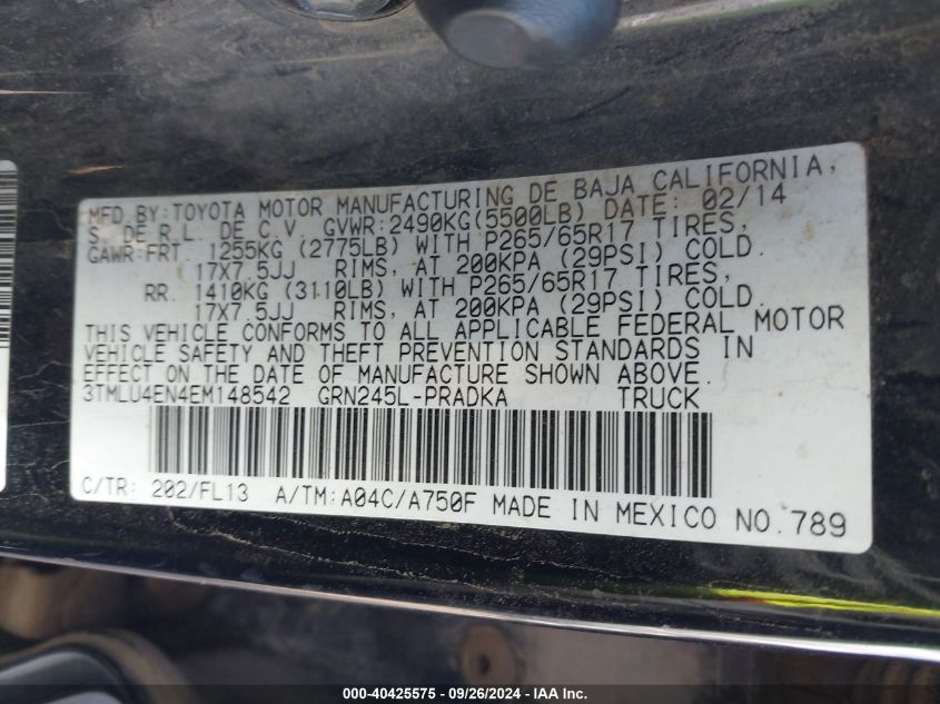 3TMLU4EN4EM148542 2014 Toyota Tacoma Base V6