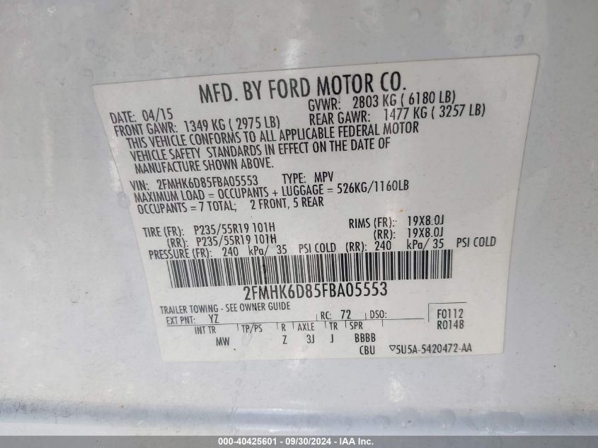 2FMHK6D85FBA05553 2015 Ford Flex Limited