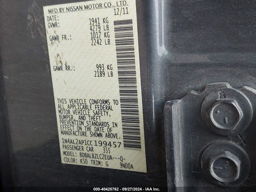 1N4AL2AP1CC199457 2012 Nissan Altima 2.5 S