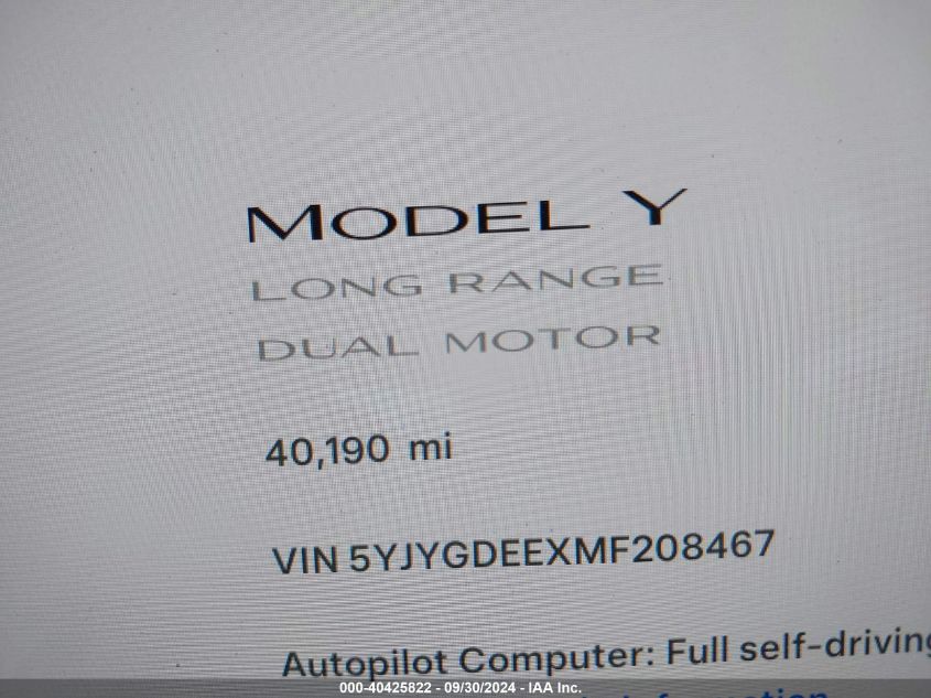 5YJYGDEEXMF208467 2021 Tesla Model Y