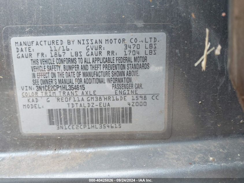 3N1CE2CP1HL354615 2017 Nissan Versa Note Sv