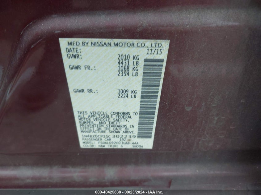 2016 NISSAN LEAF SV - 1N4BZ0CP1GC302239