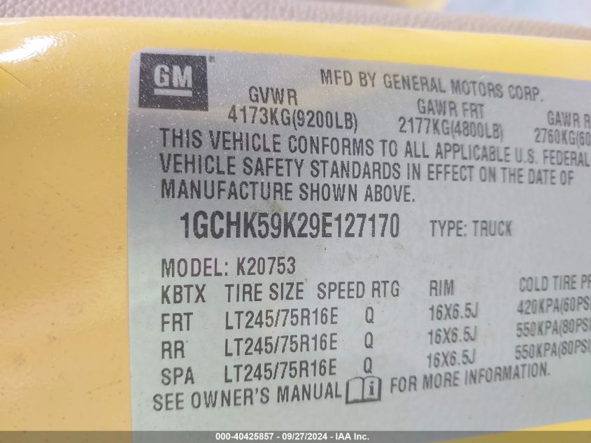 1GCHK59K29E127170 2009 Chevrolet Silverado 2500Hd Lt