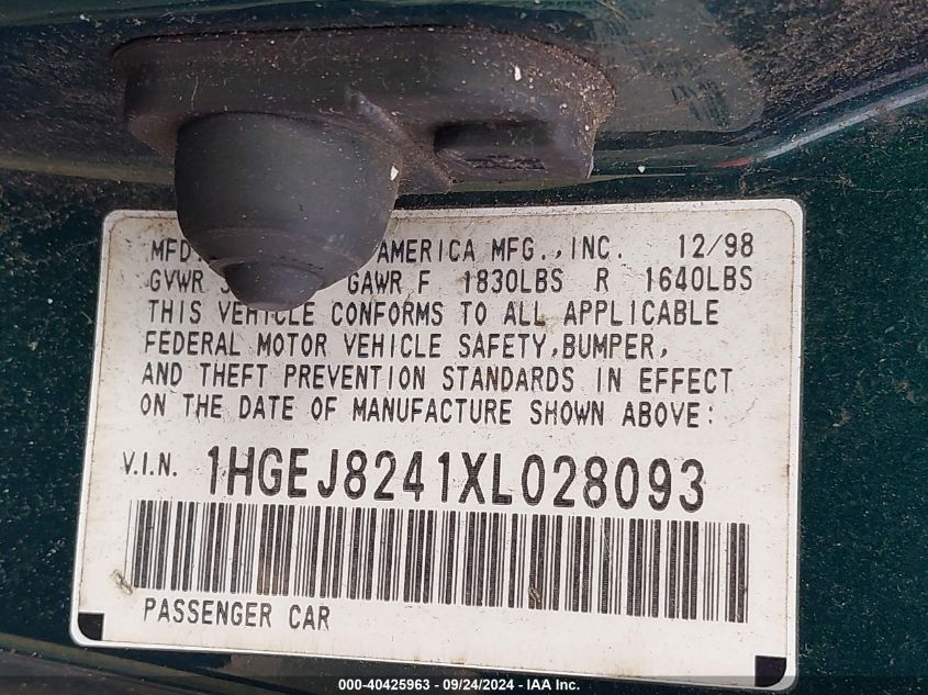 1HGEJ8241XL028093 1999 Honda Civic Ex