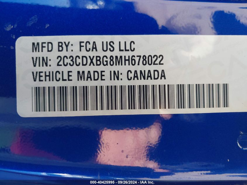 2021 Dodge Charger Sxt VIN: 2C3CDXBG8MH678022 Lot: 40425995