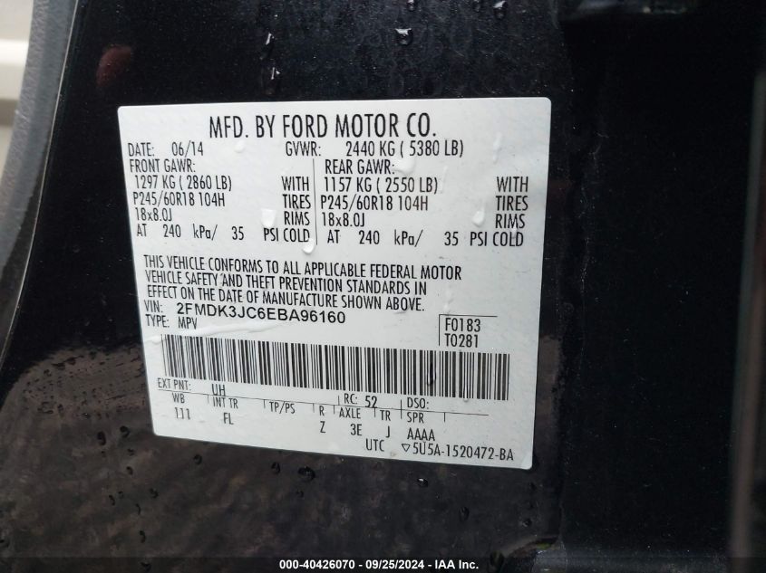 2FMDK3JC6EBA96160 2014 Ford Edge Sel