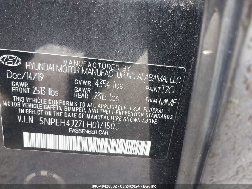 5NPEH4J27LH017150 2020 Hyundai Sonata Limited