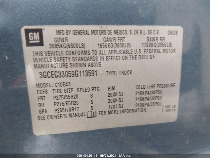 3GCEC33059G113591 2009 Chevrolet Silverado 1500 Ltz