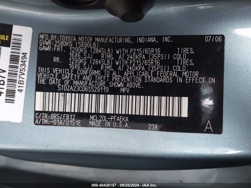 5TDZA23C06S529119 2006 Toyota Sienna Ce