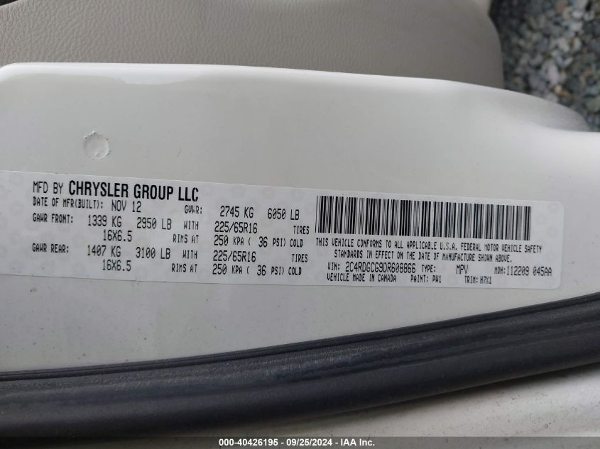 2C4RDGCG9DR608866 2013 Dodge Grand Caravan Sxt