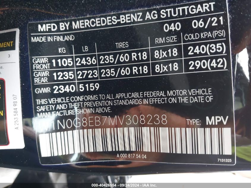 W1N0G8EB7MV308238 2021 Mercedes-Benz Glc 300 4Matic Suv