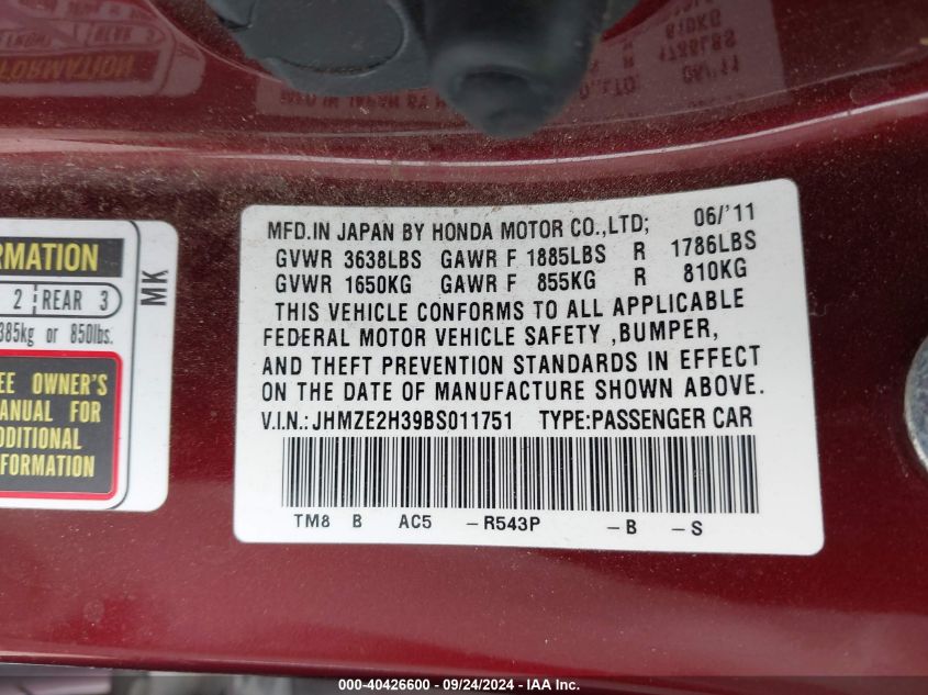 JHMZE2H39BS011751 2011 Honda Insight