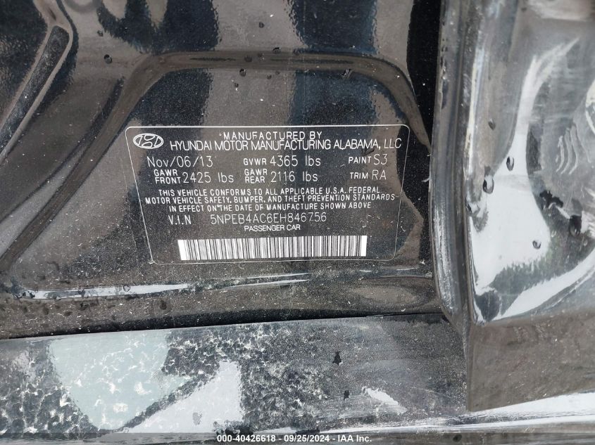 5NPEB4AC6EH846756 2014 Hyundai Sonata Gls