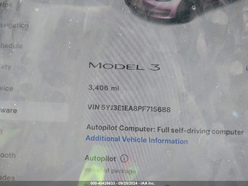 2023 TESLA MODEL 3 REAR-WHEEL DRIVE - 5YJ3E1EA8PF715688